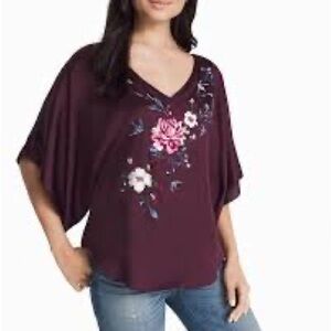 White House Black Market Purple Floral Kimono Sleeve Top S